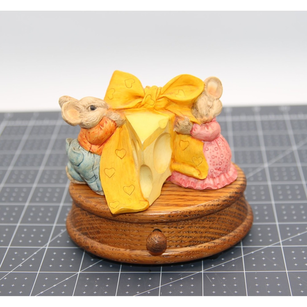 San Francisco Music Box Co Mice With Cheese Figurine Wood Base Vintage